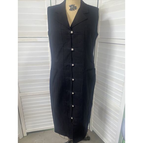 NY SAKE LINEN Rayon Black Fully Lined Sheath Dress Size 12 Romania - Picture 1 of 8